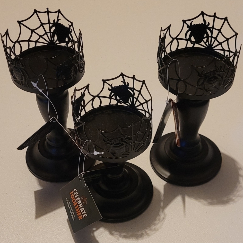 Black Spider Web Candle Holders Set Of 3